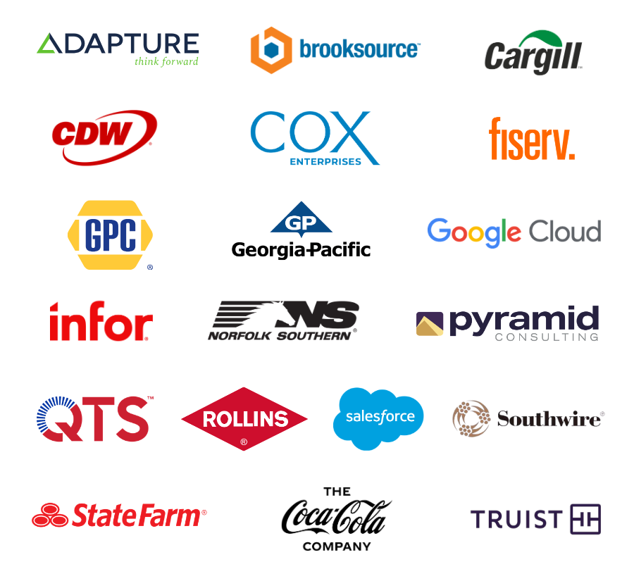 Forum Partners: Adapture, Brooksource, Cargill, CDW, Cox Enterprises, Fiserv, GPC, Georgia-Pacific, Google Cloud, Infor, Norfolk Southern, Pyramid Consulting, QTS, Rollins, Salesforce, Southwire, State Farm, Synchrony, The Coca-Cola Company, The Home Depot, and Truist